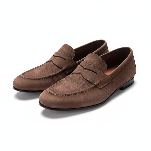 Santoni Loafers Mens Size 13 Brown Goodyear Suede Leather Grain NFC Shoes Italy
